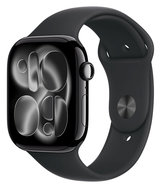 Apple Watch Series 11, 42 мм, корпус из алюминия цвета «чёрный глянец», спортивный ремешок чёрного цвета