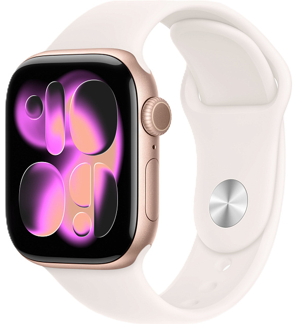 Apple Watch Series 11, 46 мм, корпус из алюминия цвета «розовое золото», спортивный ремешок цвета «лёгкий румянец»