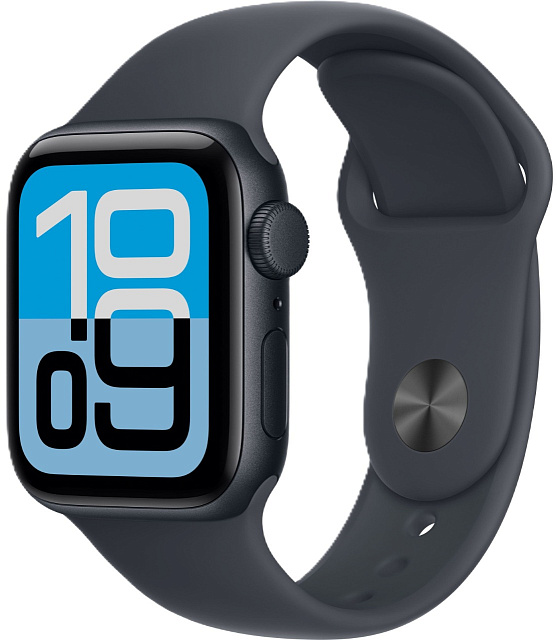 Apple Watch SE (2025), 44 мм, корпус из алюминия цвета «полуночный черный», спортивный ремешок цвета «полуночный черный»