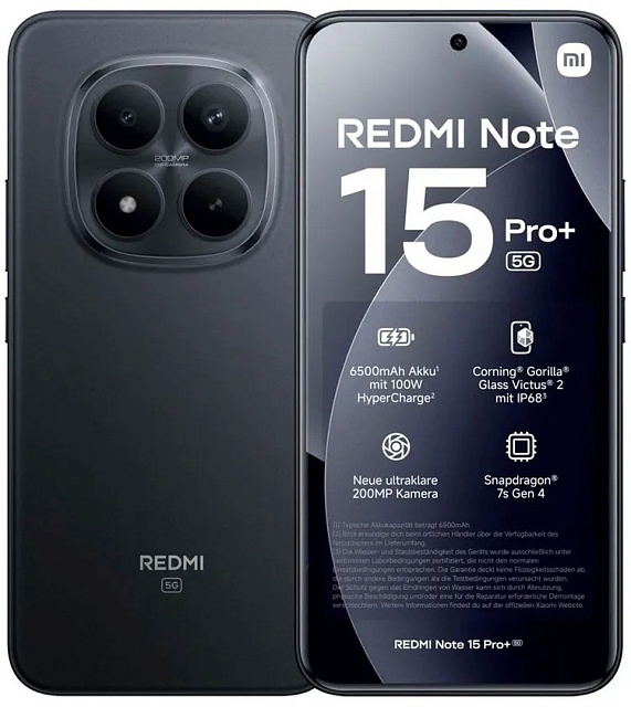 Смартфон Xiaomi Redmi Note 15 Pro+ (5G) 8/256 ГБ Чёрный
