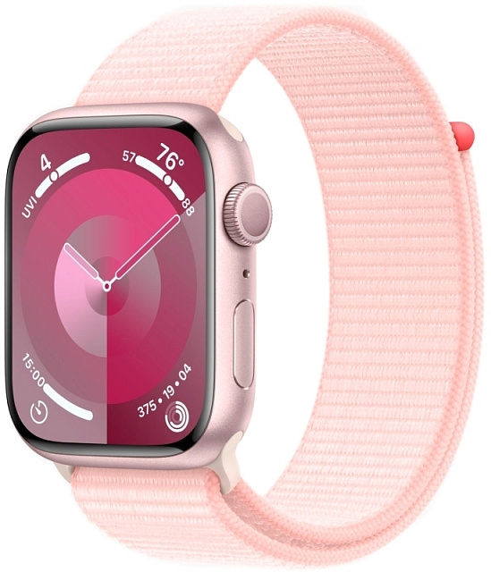 Apple Watch Series 9, 41 мм, корпус из алюминия розового цвета, спортивный ремешок Loop розового цвета