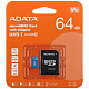 Флэш-карта Micro-SD 64GB ADATA (AUSDX64GUICL10A1-RA1)
