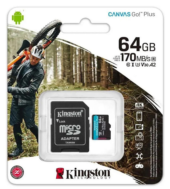 Флэш-карта Kingston Micro-SD Canvas Go Plus 64GB (Class 10)
