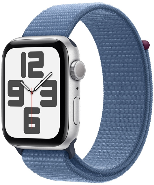 Apple Watch SE (2023), 44 мм, корпус из алюминия серебристого цвета, спортивный ремешок Loop синего 
