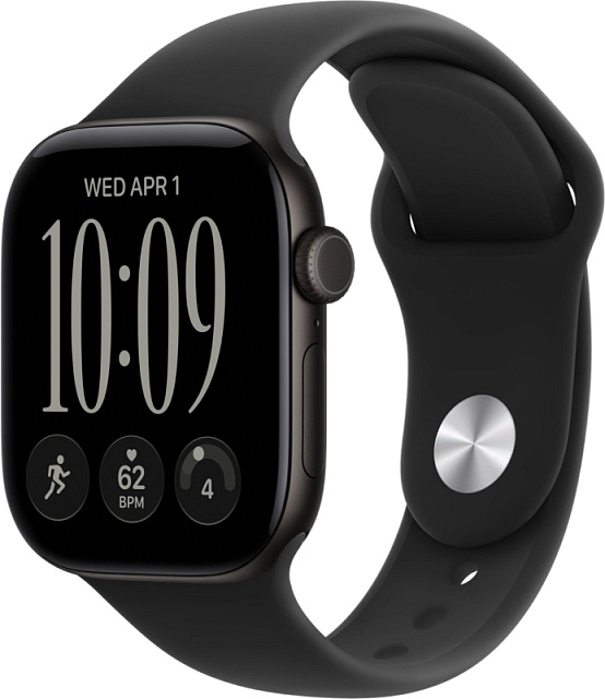 Apple Watch Series 12, 46 мм, корпус из алюминия чёрного цвета, спортивный ремешок чёрного цвета