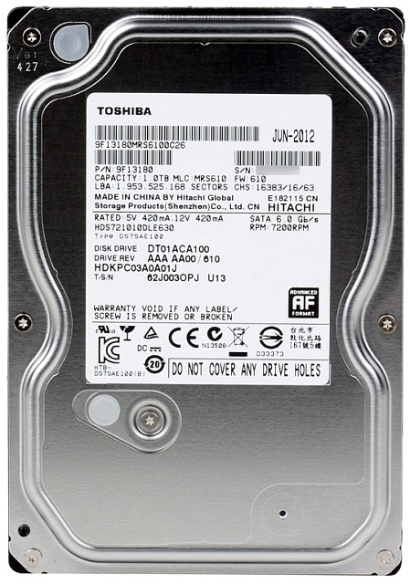 Жесткий диск Toshiba SATA-III 1Tb DT01ACA100 (7200rpm) 32Mb 3.5
