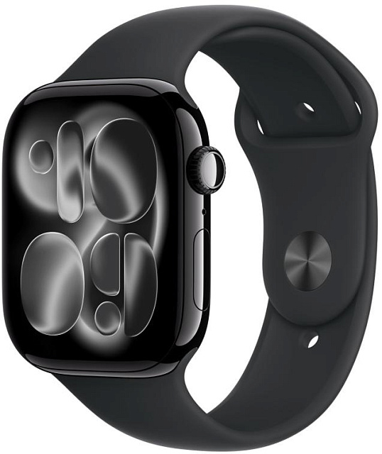 Apple Watch Series 11, 42 мм, корпус из алюминия цвета «чёрный глянец», спортивный ремешок чёрного цвета